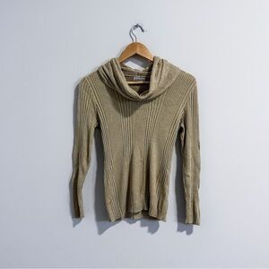 Vintage 90s Y2K Gold Shimmer Cowl Neck Form Fitting Long Sleeve Sweater